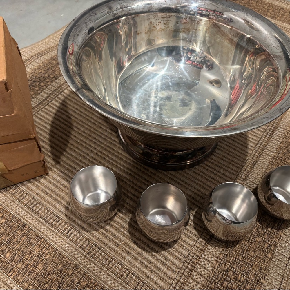 Vintage silver-plate Punch Bowl Set with 12 cups